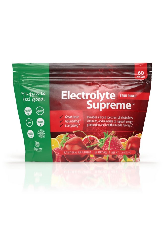 Jigsaw Health Jigsaw Health - Electrolyte Supreme - Broad Spectrum of Electrolytes + Trace Minerals - 60 Servings (60 Servings Packets, Fruit Punch)  - Image 1