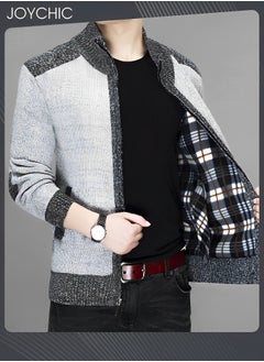 Joychic Autumn And Winter Men  Cardigan Coat Warm Sweater Jacket Long Sleeve Block Stand Collar Wool Men Zipper Knitted Thick Coat Light Grey  - Image 4