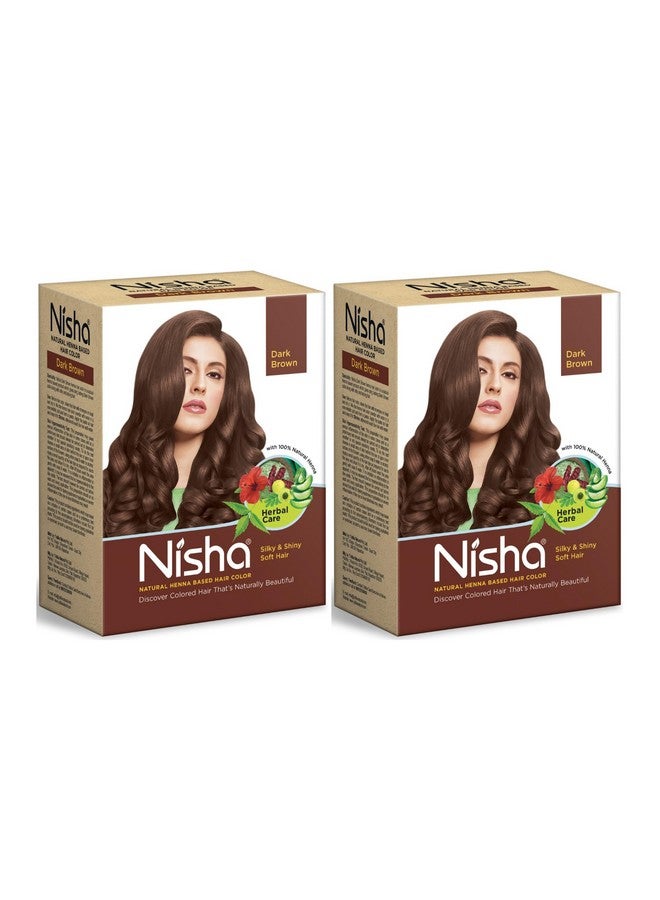 Nisha Henna Based Hair Color Dark Brown 60G Pack Of 2, Henna Powder Hair Color Dye Brown Hair Colour - Image 1