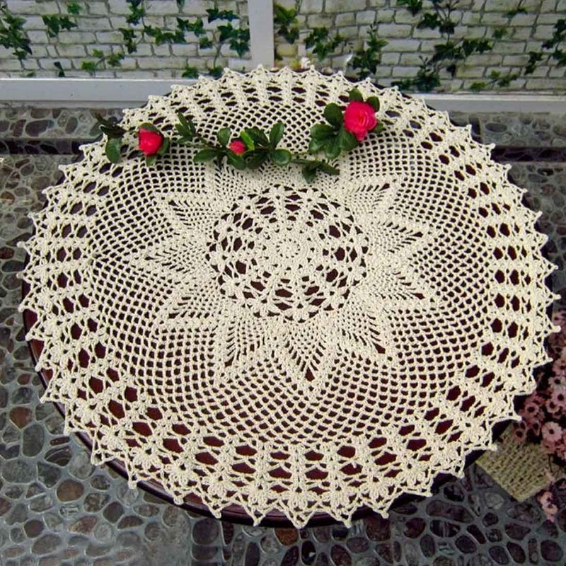 kilofly Handmade Crochet Cotton Lace Table Sofa Doily  Waterlily  Beige  22 inch