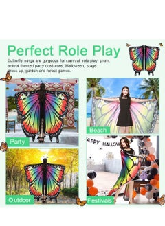Excefore Butterfly Wings Adult Costumes Fairy Wing Cape Womens Shawl Colorful Nymph Pixie Costume Accessory for Cosplay Dancing, Red  - Image 2