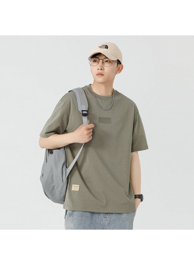 Letter Print Heavy Cotton Short Sleeve T-Shirt – American Style, Loose Casual