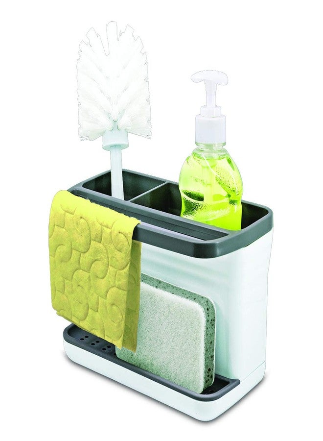 Glad Kitchen Sink Organizer Caddy with 2 Compartments | Sponge Holder for Soap, Scrubber Brush, and Dish Cloth | Drain Holes and Pour Spout Keeps Countertop Dry - Image 1