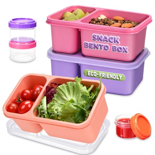 Hiitytin 3 Pack Snackle Box Container for Meal Prep, 2 Compartment Small Reusable Lunchable Toddlers Snack Pack Box Containers with Lids for Kids Adults Leakproof (3 PCS) - Image 1