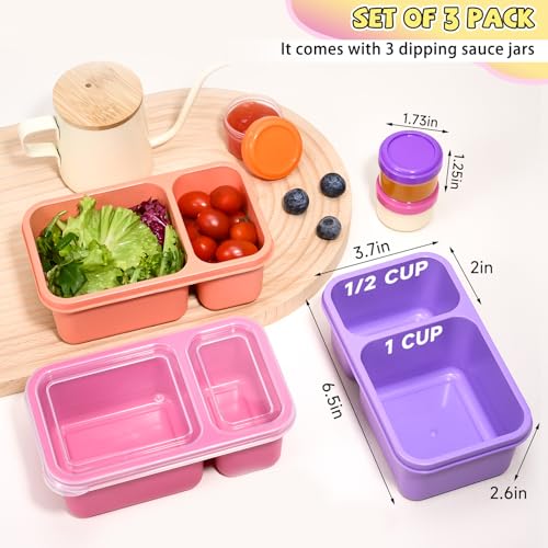 Hiitytin 3 Pack Snackle Box Container for Meal Prep, 2 Compartment Small Reusable Lunchable Toddlers Snack Pack Box Containers with Lids for Kids Adults Leakproof (3 PCS) - Image 2
