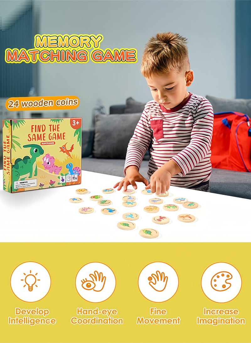 Peachjoy Memory Matching Game for Kids, 24Pcs Animal Matching Cards, Educational Memory Matching Game for Preschool 4 5 6 Years Old -Dinosaur - Image 2