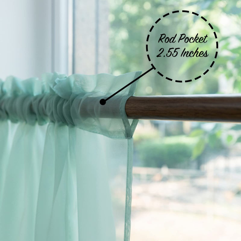 PearAge Beaded Sheer Valance Curtains for Living Room,Rod Pocket Farmhouse Window Valance, Bead Trim Tassel Voile Sheer Curtain Valance for Bedroom Bathroom Cafe 51x24 Inches (Mineral Blue) 1PC - Image 4