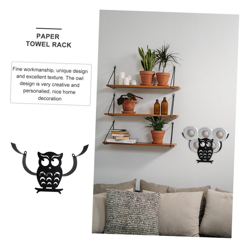 Wall Mounted Iron Paper Towel Holder Decorative Owl Design Kitchen Bathroom Storage Rack - Image 5