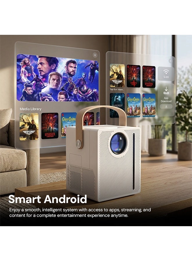 HD Portable Android Projector |120 ANSI Lumens 180" Display 4k Supported Projector with 5G WiFi & Bluetooth, Android 9.0 Home Theater Video Projector - Image 2