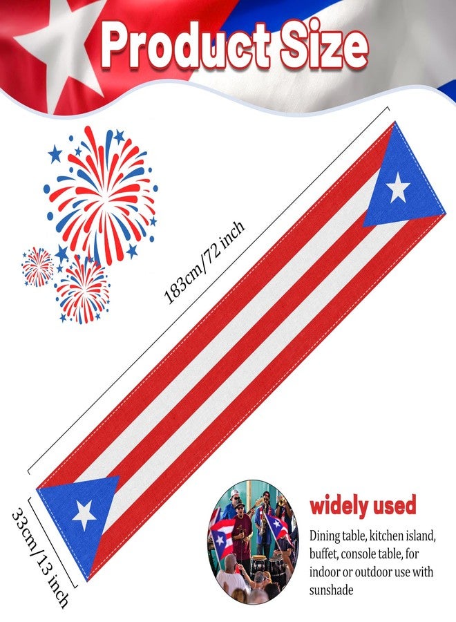 Geodurn 72 x 13 Inches Puerto Rico Flag Table Runner, Red White Blue Striped Table Runner with White Star Design for Puerto Rican National Day, Heritage Celebrations, Festivals, Patriotic Party Decorations - Image 2