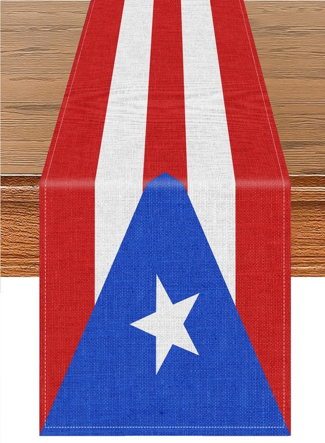 Geodurn 72 x 13 Inches Puerto Rico Flag Table Runner, Red White Blue Striped Table Runner with White Star Design for Puerto Rican National Day, Heritage Celebrations, Festivals, Patriotic Party Decorations - Image 1