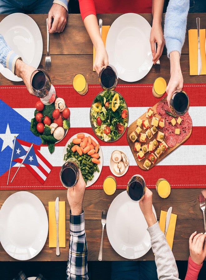 Geodurn 72 x 13 Inches Puerto Rico Flag Table Runner, Red White Blue Striped Table Runner with White Star Design for Puerto Rican National Day, Heritage Celebrations, Festivals, Patriotic Party Decorations - Image 5