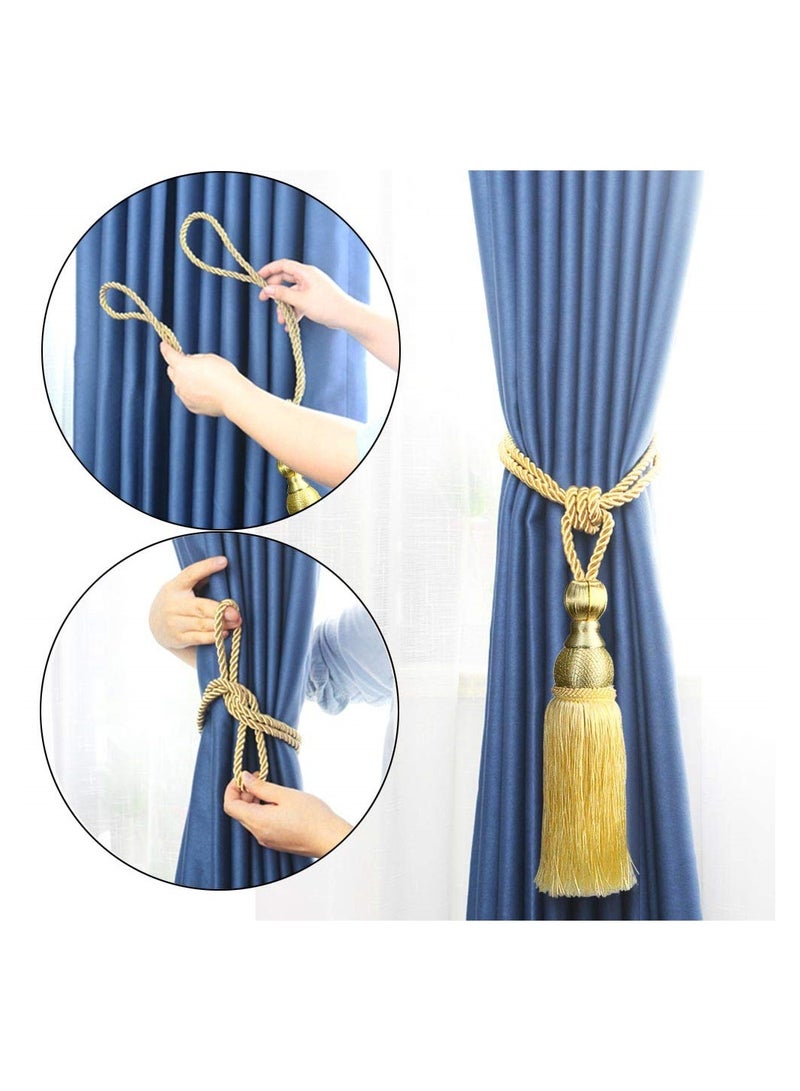 Excefore Mesh Ball Tassel Curtain Tiebacks, 2Pcs Antique Tassels Holdbacks Living Tassel Ball Rope, Handmade Braided Rope Decorative Drape Tie Backs for Home and Office Window Drapery (Gold) - Image 4