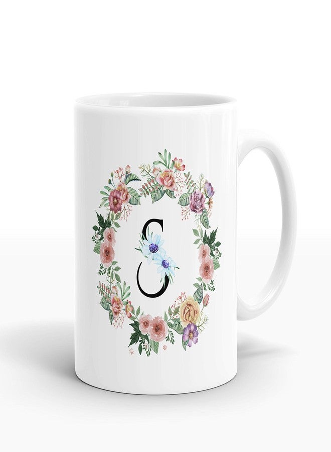 Gift Arcadia Ceramic Alphabet S Letter Flower Coffee Mug - 1 Piece, White, 330ml (A154) - Image 1