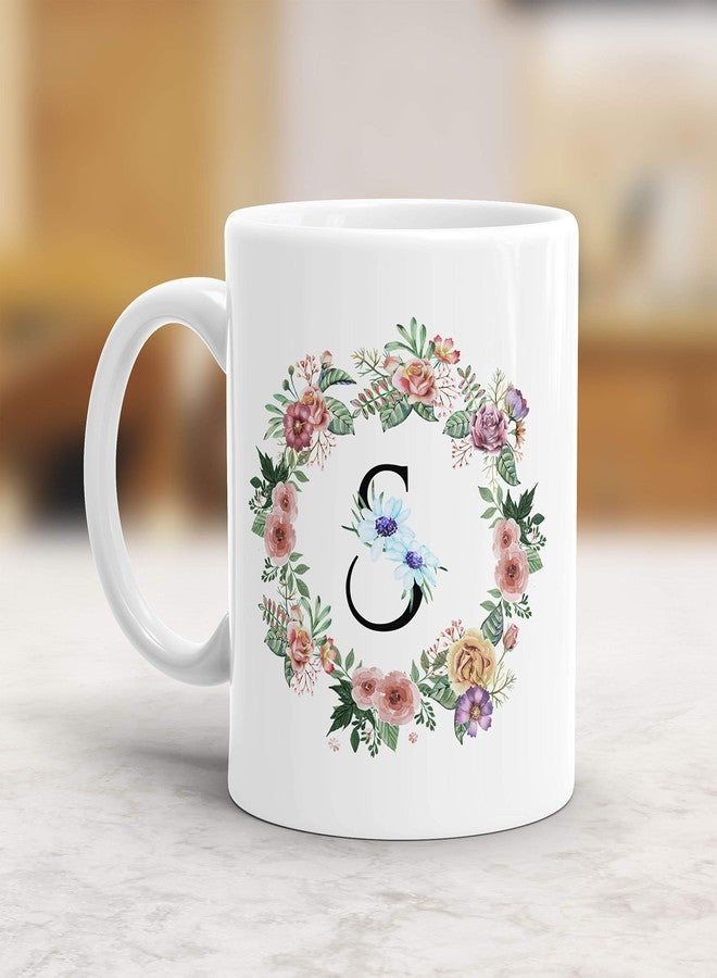 Gift Arcadia Ceramic Alphabet S Letter Flower Coffee Mug - 1 Piece, White, 330ml (A154) - Image 2