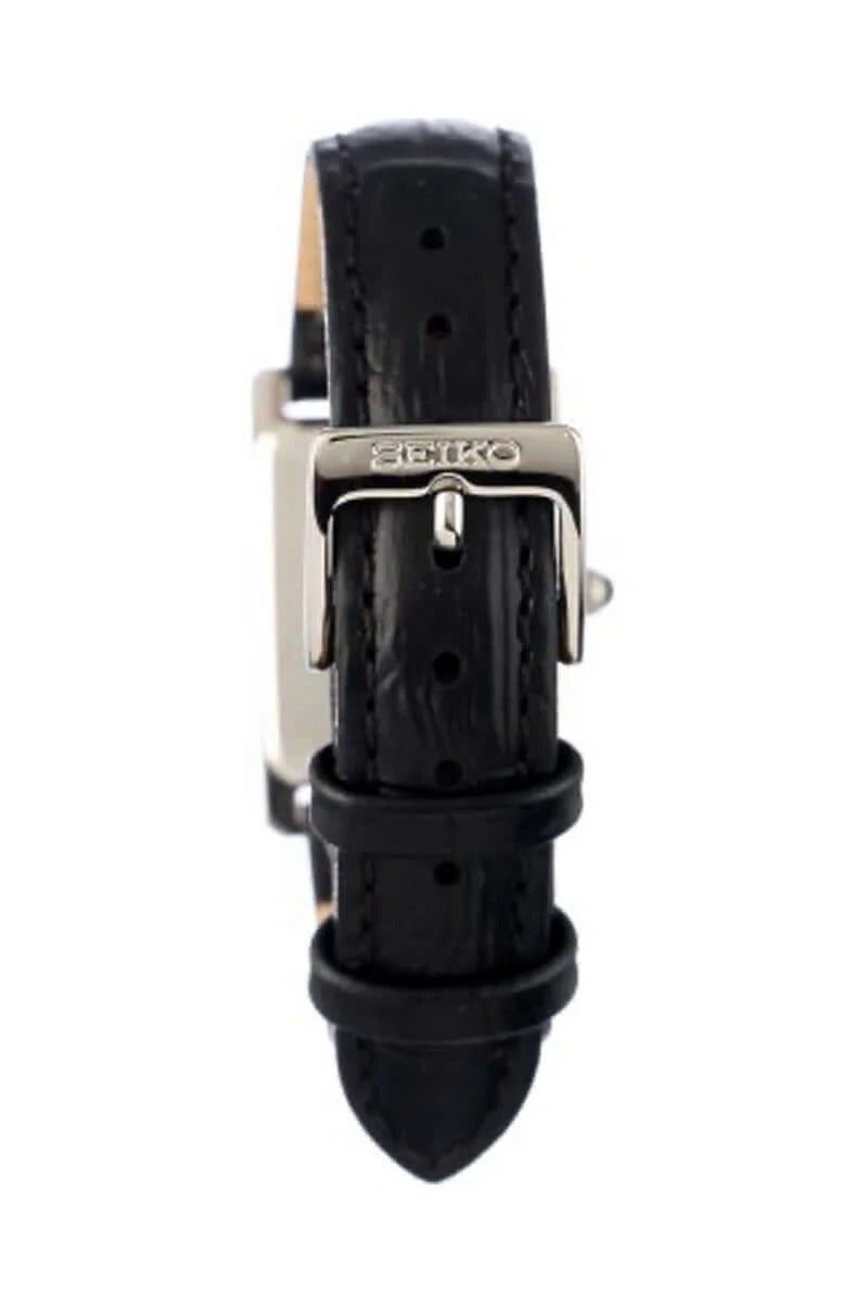 Seiko SWR053P1 Rectangular Quartz Watch with Black Leather Strap Women's Watch - Image 4