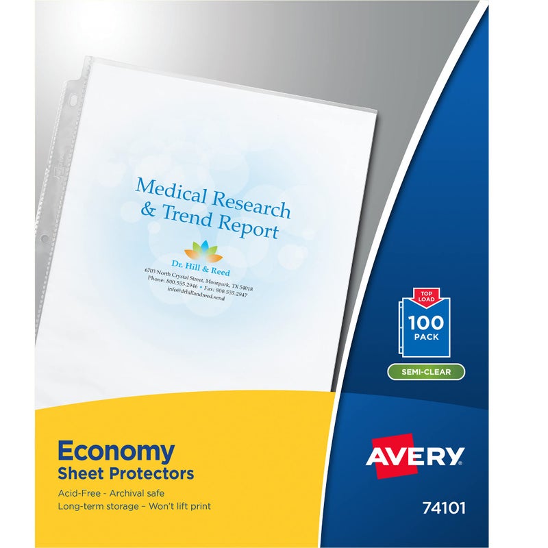 Avery Semi-Clear Economy Sheet Protectors, Top Load, 100 Document Protectors (74101) - Image 1