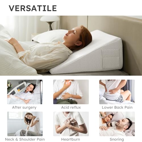 Bedluxe Wedge Pillow, 10 inch Bed Wedge Pillow for Headboard, Pillow Wedge for Acid Reflux Relief, Sleeping, After Surgery, Snoring, Gerd, Triangle Pillow Wedge - Cooling Memory Foam Top, White - Image 4