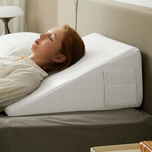 Bedluxe Wedge Pillow, 10 inch Bed Wedge Pillow for Headboard, Pillow Wedge for Acid Reflux Relief, Sleeping, After Surgery, Snoring, Gerd, Triangle Pillow Wedge - Cooling Memory Foam Top, White - Image 1