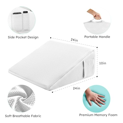 Bedluxe Wedge Pillow, 10 inch Bed Wedge Pillow for Headboard, Pillow Wedge for Acid Reflux Relief, Sleeping, After Surgery, Snoring, Gerd, Triangle Pillow Wedge - Cooling Memory Foam Top, White - Image 5