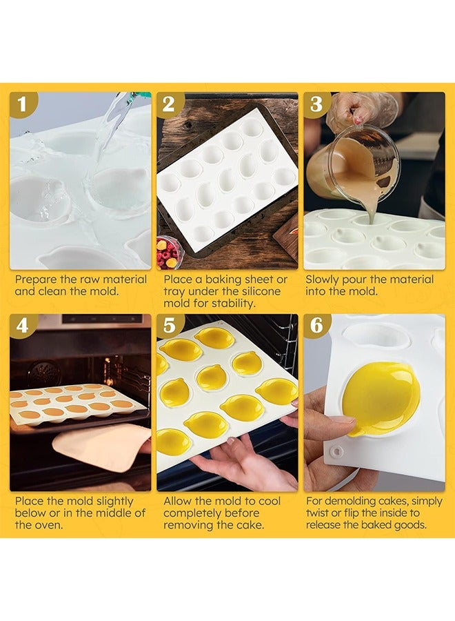 Lemon Shape Silicone Molds Mousse Cake Mold Cakes Non-Stick 3D Baking Pan Dessert Cheesecake Bakeware Mould For DIY Pastry Candy Chocolate Jelly Fondant Candy Cupcake Soap Candle, 15-Cavity - Image 4