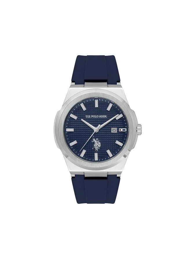يو اس بولو اسن Fundamental 44mm Men's Watch with Blue Dial & Rubber Strap