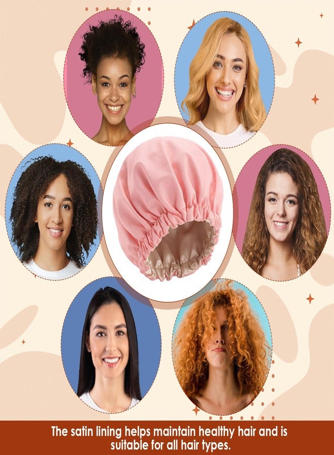 Janmercy 4 Pcs Shower Cap Satin Lined for Hair Protection Waterproof Reusable for Women Long Hair Bath Caps with Satin Interior - Image 4