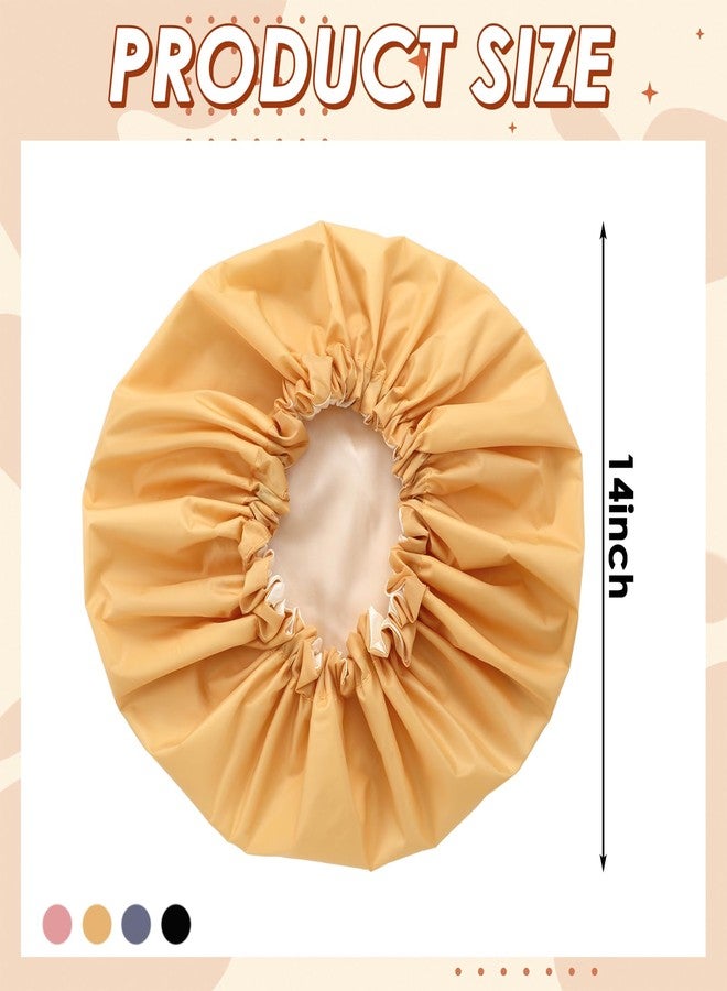 Janmercy 4 Pcs Shower Cap Satin Lined for Hair Protection Waterproof Reusable for Women Long Hair Bath Caps with Satin Interior - Image 2
