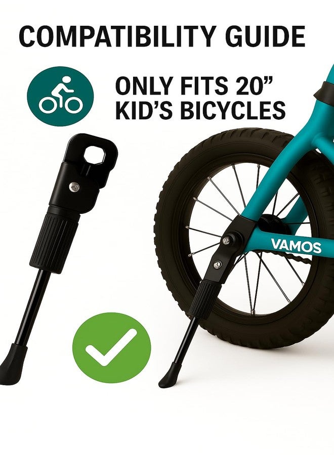 VAMOS® 20 Inch Cycle Stand & Kickstand for 20T Bicycles | Fits Tyre Size 20×1.75 / 2.125 / 2.35 / 2.40 | Heavy-Duty Steel Side Stand with Anti-Slip Rubber Base | Hub Axle Bracket Mount - Image 4