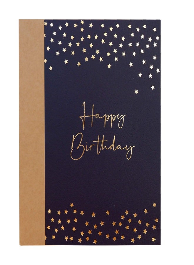 CHRIZ.Z Birthday Card - Single Happy Birthday Greeting Card with Gold Foil Stars and Lettering on Textured Dark Blue Paper with Kraft Envelope - 5" x 7" - Blank Inside - Image 1