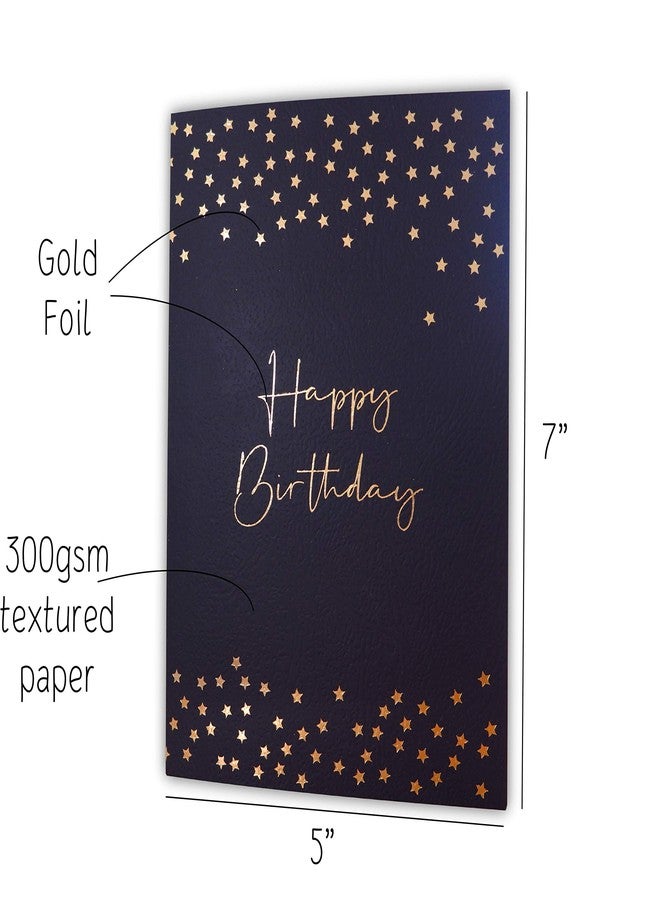 CHRIZ.Z Birthday Card - Single Happy Birthday Greeting Card with Gold Foil Stars and Lettering on Textured Dark Blue Paper with Kraft Envelope - 5" x 7" - Blank Inside - Image 2