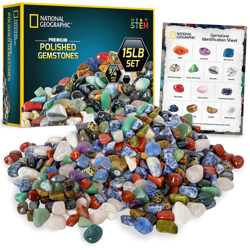 Blue Marble National Geographic Premium Polished Stones 15 Pounds of 34Inch Tumbled Stones and Crystals Bulk Arts and Crafts Rock and Mineral Kit Rocks for Kids STEM Toys - Image 2