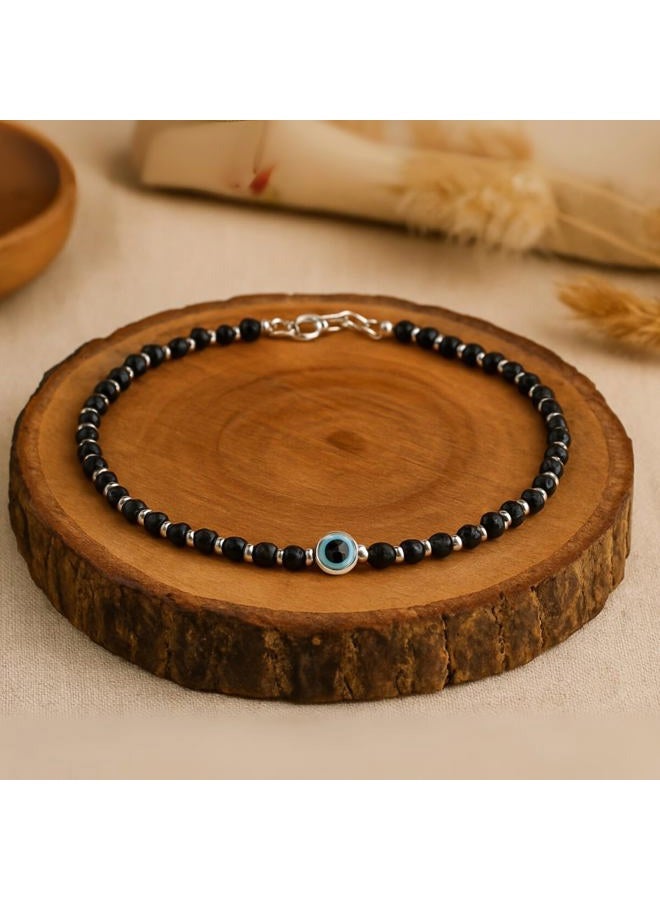 DARSHRAJ 925 Sterling Silver Handmade Crystal Nazariya Anklet For Girls|Women (Single Pic Of Anklet) (Sky Blue Evil Eye Ank) - Image 2