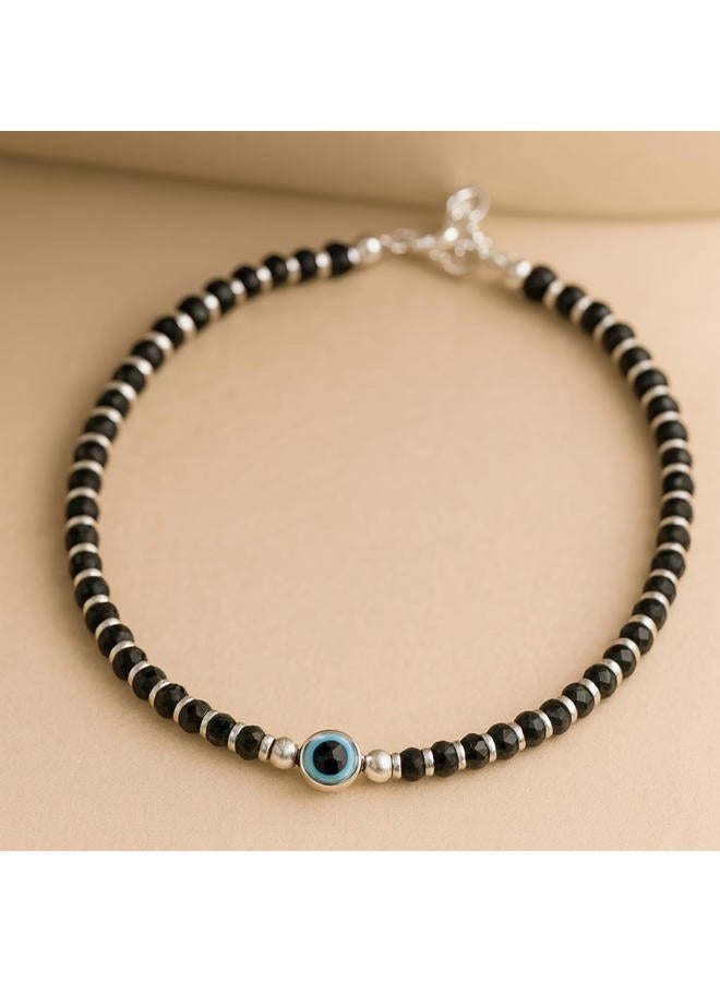 DARSHRAJ 925 Sterling Silver Handmade Crystal Nazariya Anklet For Girls|Women (Single Pic Of Anklet) (Sky Blue Evil Eye Ank) - Image 3
