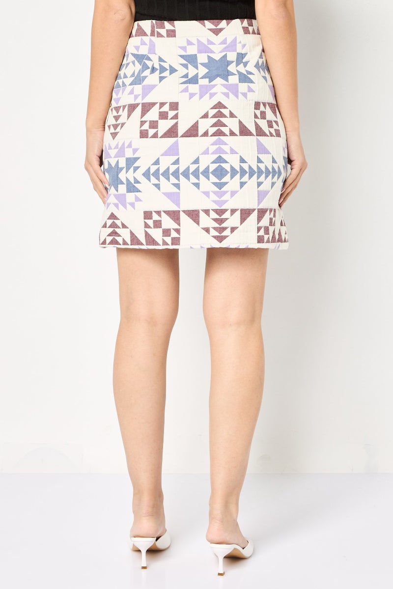 promod Women Geometric Print Mini Skirt, Multicolor - Image 4