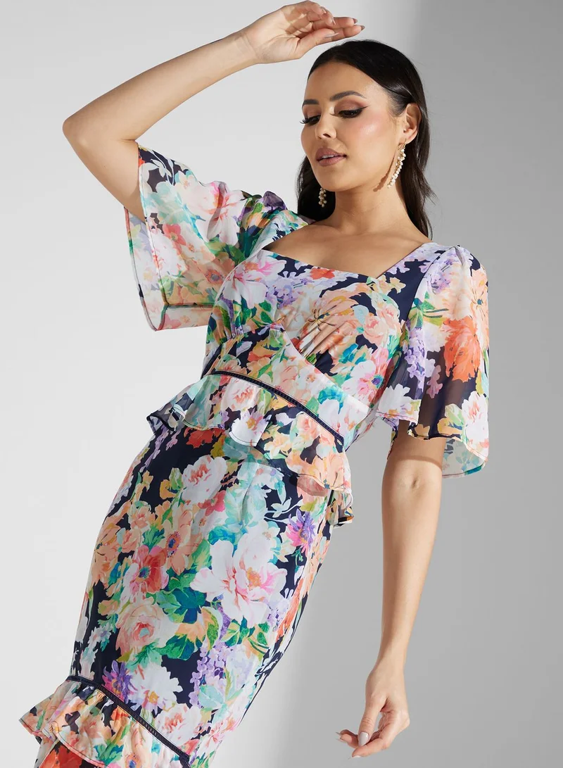 Hope & Ivy Floral Ruffle Hem Dress