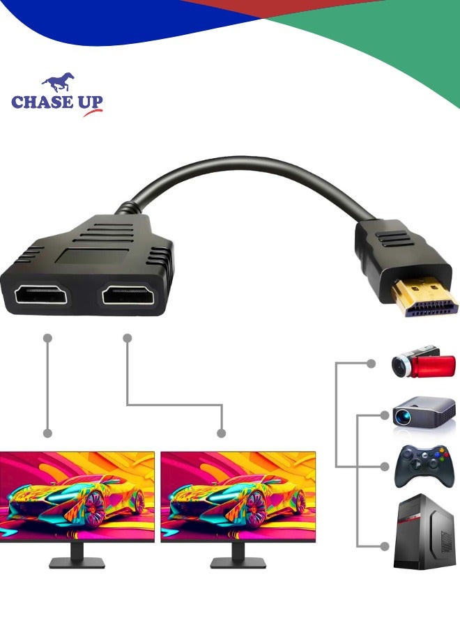 Chase Up HDMI Splitter Adapter Cable - HDMI Splitter 1 in 2 Out HDMI Male to Dual HDMI Female 1 to 2 Way for HDMI HD TV, LED, LCD, TV, Support Two The Same TVs at The Same Time 1080P - Image 1