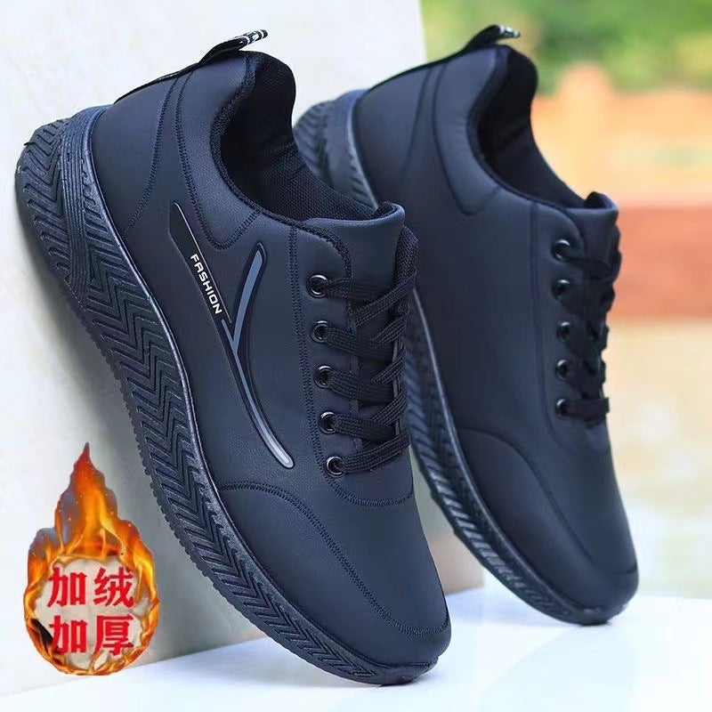 Leather Waterproof Non-Slip Fleece-Lined Warm Cotton Shoes Lightweight All-Match Casual Sneaker Wear-Resistant Dirty-Resistant Work Shoes - Image 4