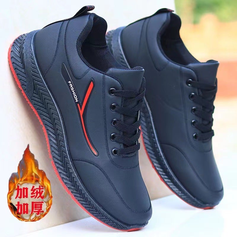 Leather Waterproof Non-Slip Fleece-Lined Warm Cotton Shoes Lightweight All-Match Casual Sneaker Wear-Resistant Dirty-Resistant Work Shoes - Image 3