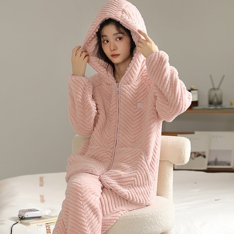2024 Winter New Cute Girl Thickened Coral Fleece Warm Flannel Home Clothes Suit Pajamas For Women In Winter - Image 1