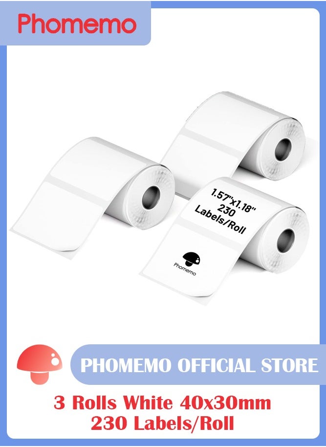 phomemo - 3 Rolls Multi-Purpose Square Self-Adhesive Label for M110/ M120/ M200/ M220/ M221 Label Printer, 40x30mm, 230 Labels/Roll (White) - Image 1