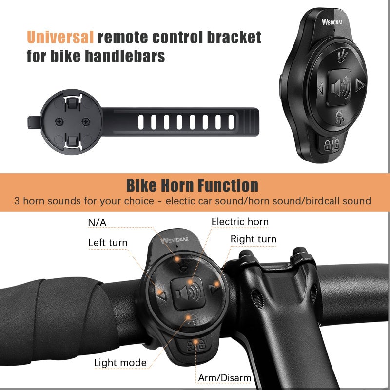 WSDCAM Smart Bike Tail Light with Turn Signals & Brake Light - Auto ON/Off, Bike Horn Alarm with Remote, USB C Rechargeable Tail Light - Image 2