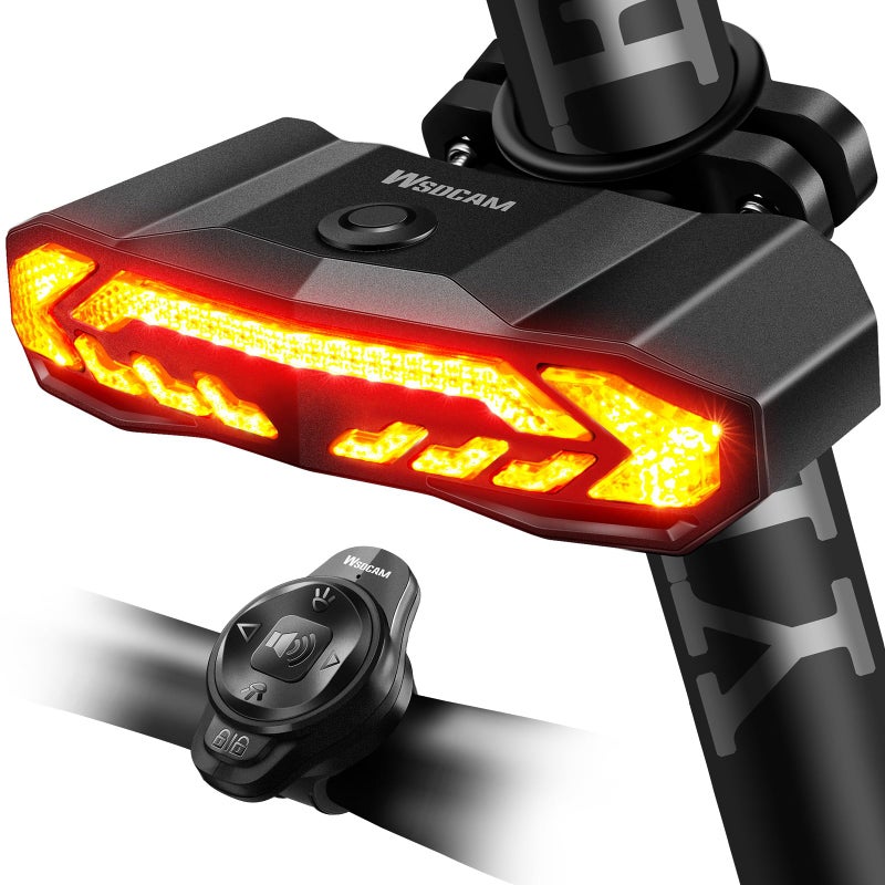 WSDCAM Smart Bike Tail Light with Turn Signals & Brake Light - Auto ON/Off, Bike Horn Alarm with Remote, USB C Rechargeable Tail Light - Image 1
