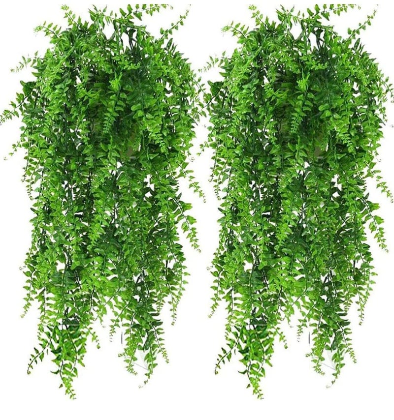 WYTE ORIGIN Plastic 2Pcs Artificial Hanging Plants Fern Vine - Fake Ivy Leaves Decoration for Indoors & Outdoors,Faux Foliage Greenery Decor for Living Room,Balcony,Garden,Bedroom (2Pcs) (Grass Fern) - Image 1