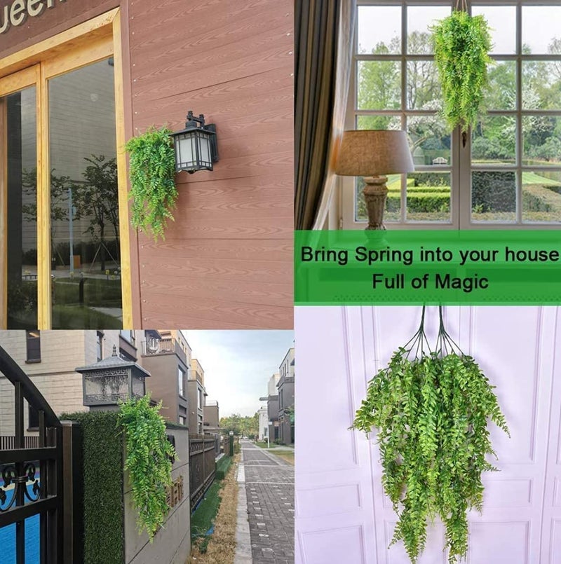 WYTE ORIGIN Plastic 2Pcs Artificial Hanging Plants Fern Vine - Fake Ivy Leaves Decoration for Indoors & Outdoors,Faux Foliage Greenery Decor for Living Room,Balcony,Garden,Bedroom (2Pcs) (Grass Fern) - Image 4