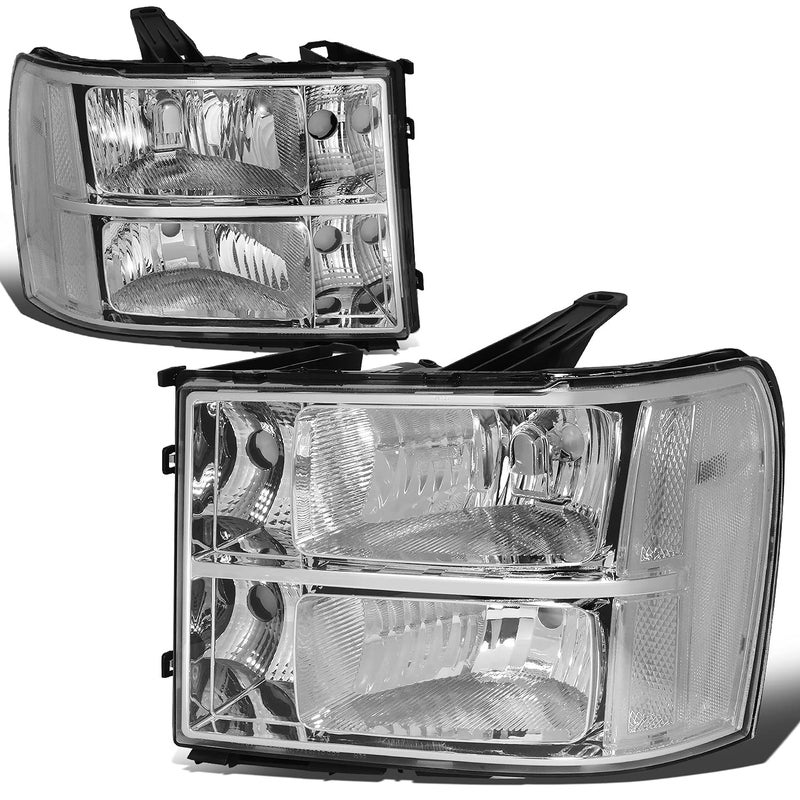 Auto Dynasty Headlights Assembly Compatible with 20072014 GMC Sierra 1500 2500HD 3500HD Driver and Passenger Side Halogen Headlamps Replacement Chrome Housing Clear Reflector