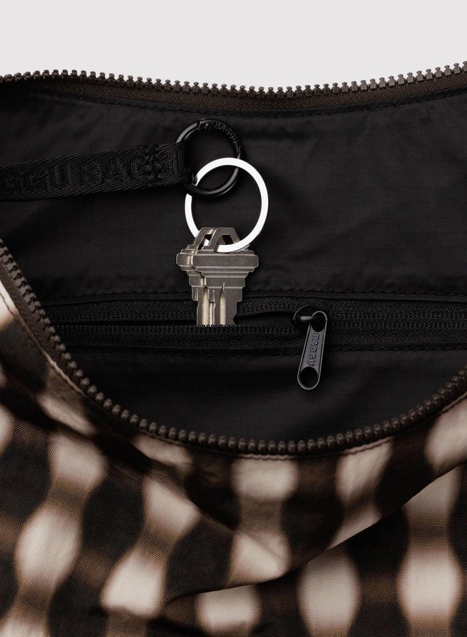 BAGGU Large Nylon Crescent Bag - Blurred Gingham Brown - Image 3