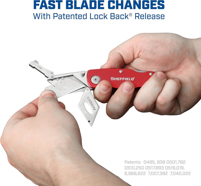 Sheffield Folding Utility Knife, Accepts Standard Utility Knife Blades, Box Cutter Aluminum Handle, Razor Blades Included, For Home, Office, Trades, and Warehouse - Image 2