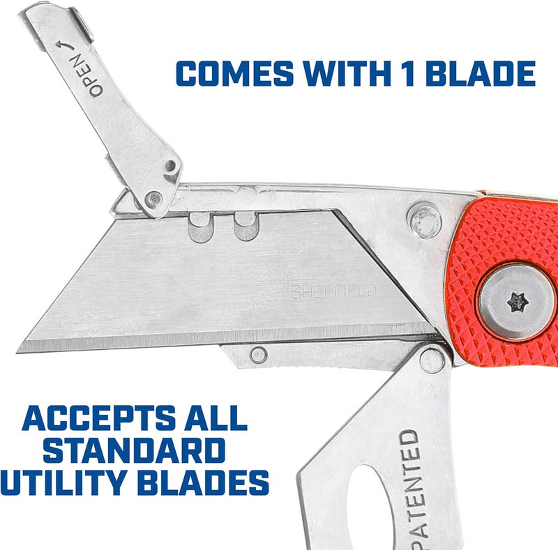 Sheffield Folding Utility Knife, Accepts Standard Utility Knife Blades, Box Cutter Aluminum Handle, Razor Blades Included, For Home, Office, Trades, and Warehouse - Image 3