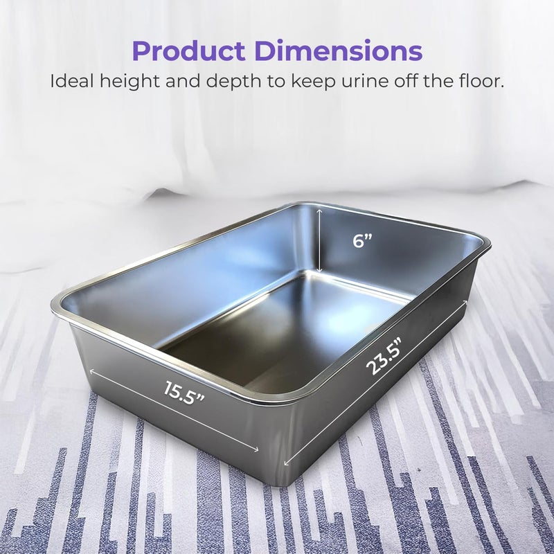 iPrimio Ultimate Stainless Steel XL Cat Litter Box - XL Litter Box for Big Cats - Large - Never Absorbs Odor, Stains, or Rusts - Easy Cleaning Litterbox Designed by Cat Owners (1 Pan) - Image 3